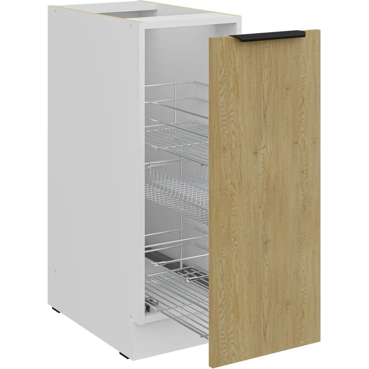 Küchen Unterschrank Schrankauszug 30 cm CREMONA Eiche hell + Weiß matt Küche Küchenzeile Küchenblock Einbauküche – Bild 2