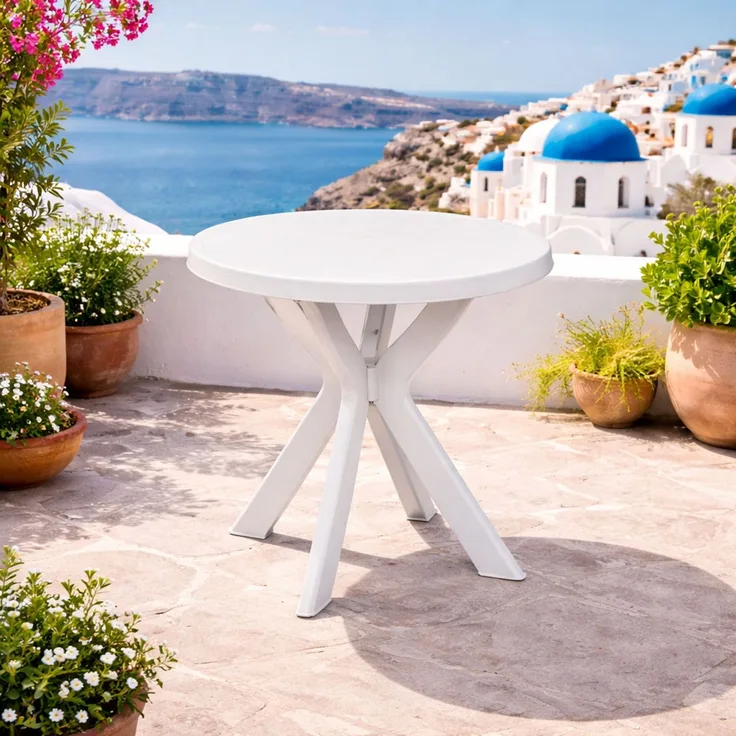 Gartentisch Bistrotisch Outdoortisch Balkontisch Rund Weiß Ø70xH72cm