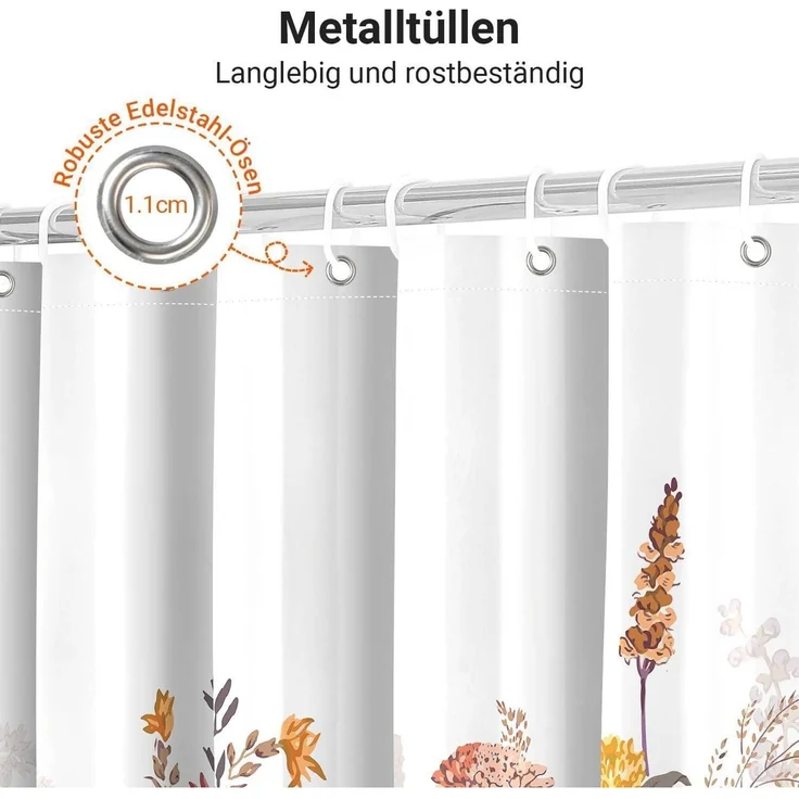 Duschvorhang Mischblumen 180x160cm Wasserabweisend 12 Ösen Badezimmer H160cm – Bild 5