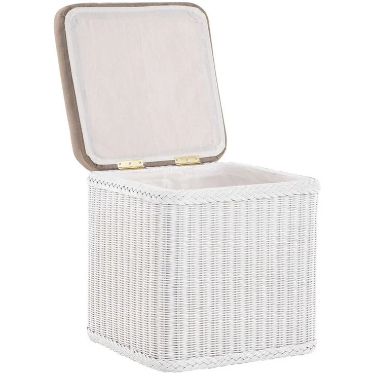 Krines Home Sitztruhe Rattan Wäschekorb Quadratisch Wäschetruhe Sitz gepolstert Flur-Bank, Aufbewahrungsbox mit Deckel Bad-Hocker Sitzhocker Wäschesammler – Bild 2