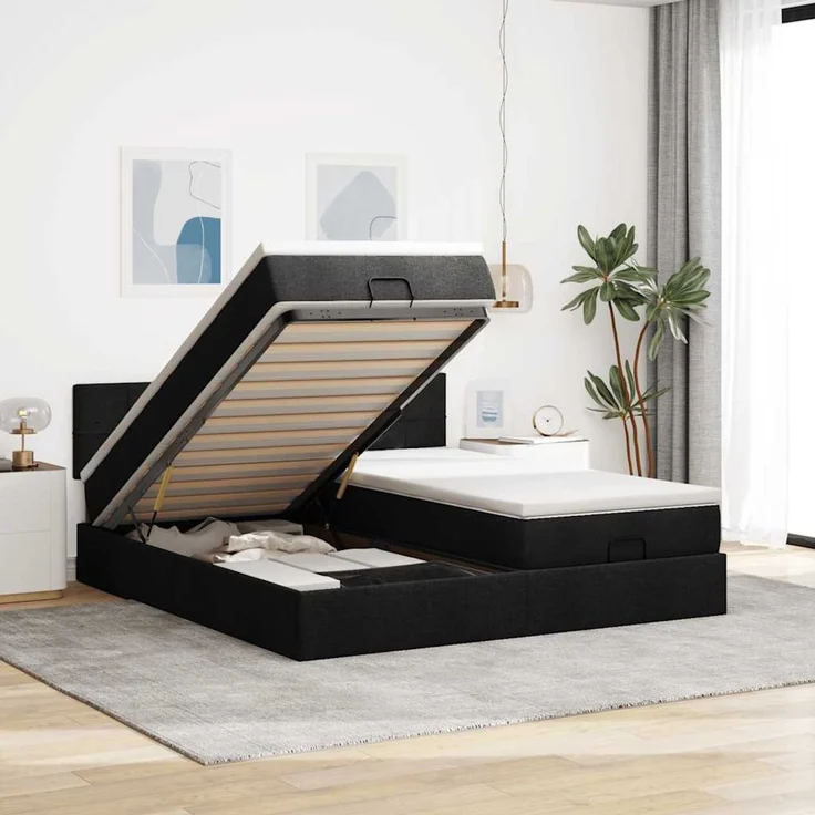 vidaXL Ottoman-Bett mit Matratzen Schwarz 180x200 cm Stoff 3311996 – Bild 1