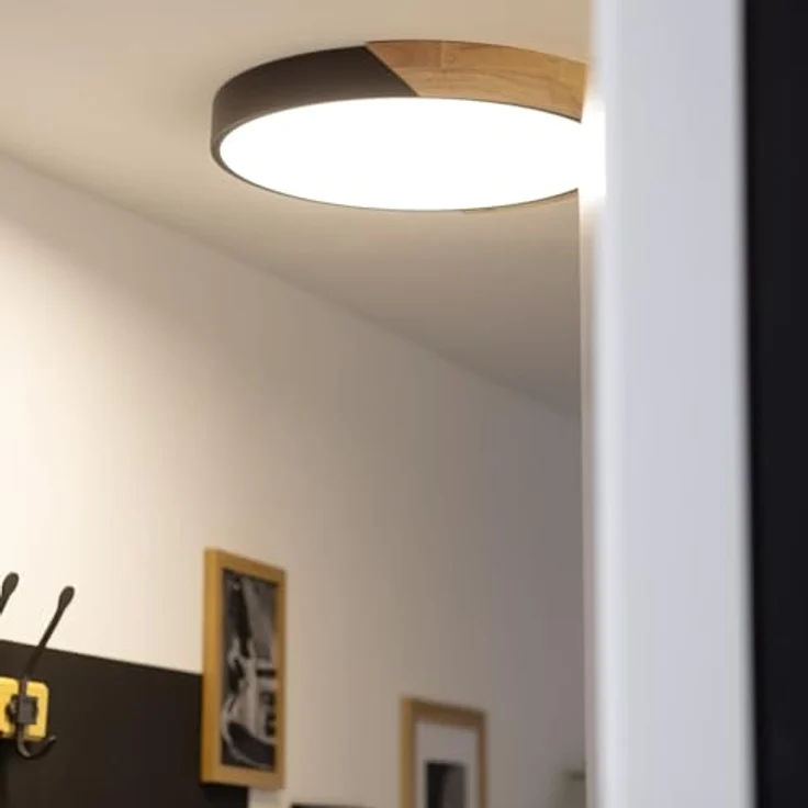 LEDKIA LIGHTING LED-Deckenleuchte 24W, CCT wählbar 2700-6500K, 1800 lm Lichtstrom, runde Holzoptik, Schwarz-Hauch für Wohnzimmer, Küche, Schlafzimmer – Bild 2