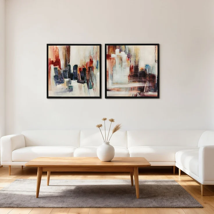 MELAYR, Handgemalte abstrakte Leinwandgemälde, 40 x 40 cm, 2 Stück, gerahmte Wandkunstbilder, 40 x 3,5 x 40 cm, Bunt – Bild 3