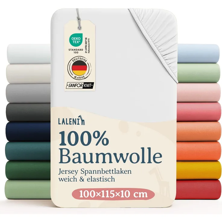 Laleni Jersey Spannbettlaken Laufgitter 6-eckig 100x115 cm - Oeko-Tex Zertifiziert, 100% Baumwolle, atmungsaktives Spannbetttuch für Baby, 135 g/m², weiß