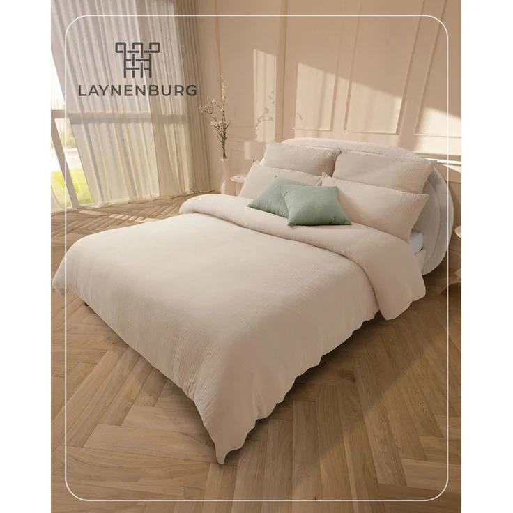 Laynenburg Bettwäsche Musselin aus 100% Baumwolle in 135x200 oder 155x220 cm, atmungsaktiv & bügelfrei – 2 lagig mit Reißverschluss & Haltebändern – Bild 2