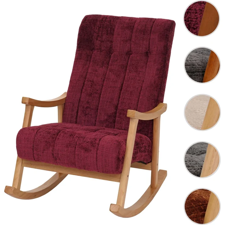 Schaukelstuhl HWC-K10, Relaxsessel, Holz FSC® Stoff/Textil Chenille (465g/m²) ~ bordeaux, Gestell natur – Bild 10
