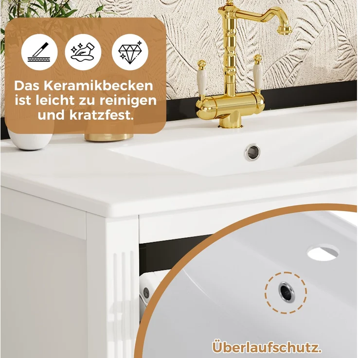 Freistehender Waschtisch 91 x 46,5 x 87 cm mit Keramikbecken und Schubladen – Weiß – Bild 6