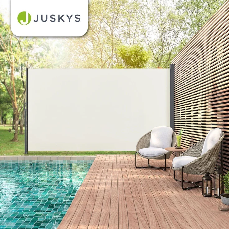 Juskys Seitenmarkise Dubai 500 x 180 cm ausziehbar blickdicht, Sichtschutz für Balkon & Terrasse, Seitenrollo mit Wandhalterung – beige – Bild 7