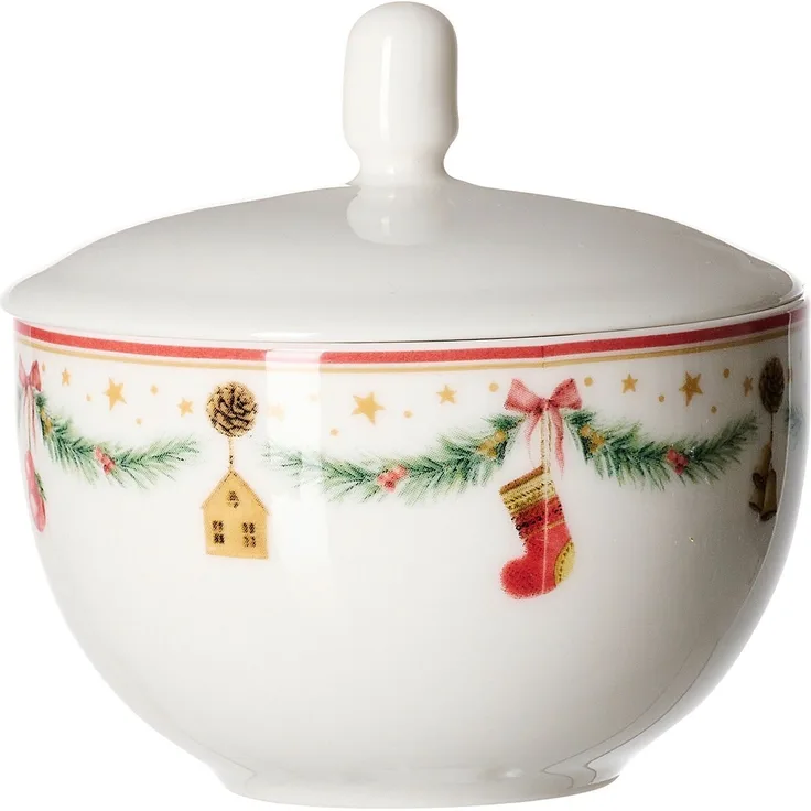 Ritzenhoff & Breker Zuckerdose Zuckerdose Holly mit Tannengirlande Motiv Bunt Porzellan, Porzellan, (1-tlg)