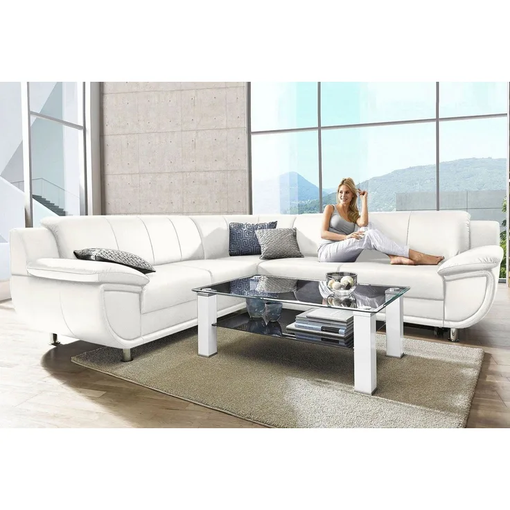 TRENDMANUFAKTUR Ecksofa Rondo wahlweise mit Schlaffunktion, bequeme Armlehnen, L-Form, wahlw. mit Federkern, Füße chromfarben, Unser Dauertiefpreis