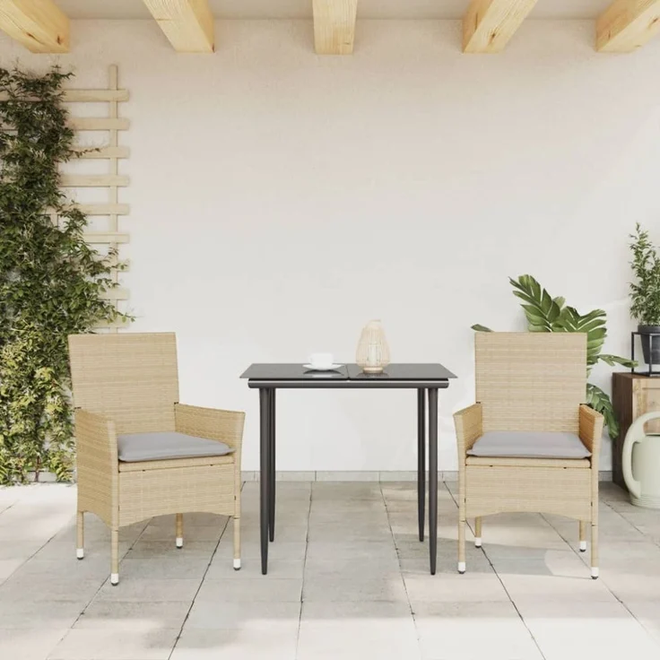 vidaXL Gartenstühle mit Kissen 2 Stk. Beige Poly Rattan 368112 – Bild 7