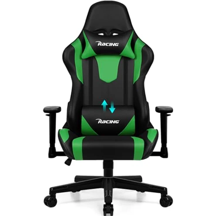Homimaster Gaming Stuhl, Bürostuhl Ergonomisch mit verstellbare Lendenkissen, Kopfkissen und Armlehnen, Gaming Chair Gepolstert, Gamer Stuhl Wippfunktion, Gaming Stuhl 150 kg Belastbarkeit – Bild 2