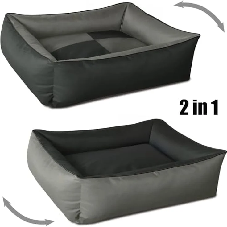 BedDog 2in1 Hundebett MAX QUATTRO, großes Hundekörbchen aus Cordura, waschbares Hundebett mit Rand, Hundesofa (XXXL) ca. 150x110x28cm, ROCK-FLOW (grau/anthrazit) – Bild 3