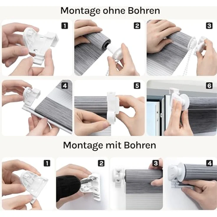 WOLTU Doppelrollo Klemmfix ohne Bohren Marmor Grau B80 x H120 cm, Duo Rollo lichtdurchlässig Fensterrollo für innen verdunkelnd, Zebrarollo mit Kettenzug - Seitenzugrollo für Fenster und Tür – Bild 7