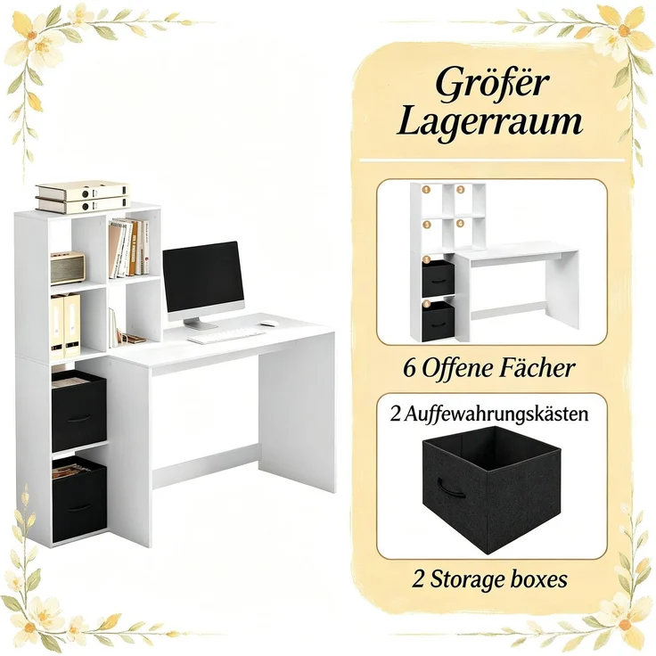 Multifunktionale Schreibtisch,Bürotisch,Computer-Schreibtisch,Spieltisch,Arbeitstisch,Schreibtisch(nur mit Schreibtisch)--Weiß--140.5x50x134cm--YOUDENOVA – Bild 6