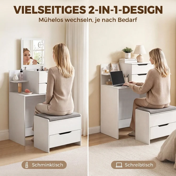 HOMCOM Schminktisch, Spanplatte, Weiß, 60 x 40 x 129,8 cm – Bild 4