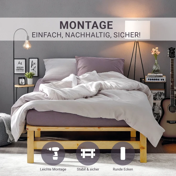 Holzbett Holzbettrahmen Palettenbett Einzelbett 100x200 Bett Massiv Holz Jugendbett Gästebett Futonbett Lattenrost – Bild 5