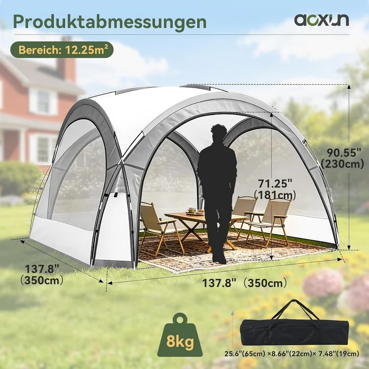 Aoxun Event Shelter Pavillon mit Seitenwänden, Strandzelt Partyzelt, Veranstaltungszelt mit Türen und Fenstern, Wasserdicht (2000 mm), UPF 50+, 3,5X 3,5X 2,3m, Grau – Bild 8