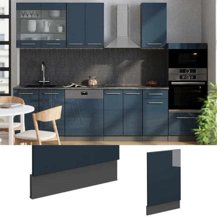 Frontblende Fame-Line Dunkelblau Hochglanz 45 cm ohne Arbeitsplatte Vicco – Bild 2