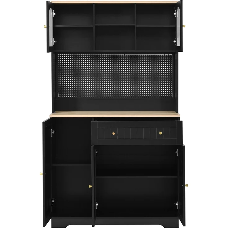ZUBALIYA Vitrinenschrank mit Tür / Küchenschrank, mit verstellbaren Einlegeböden und lochblech, Schwarz, 103.5 x 40 x 180 cm, fürs Kinderzimmer, mit Schubladen, mit Stauraum – Bild 18