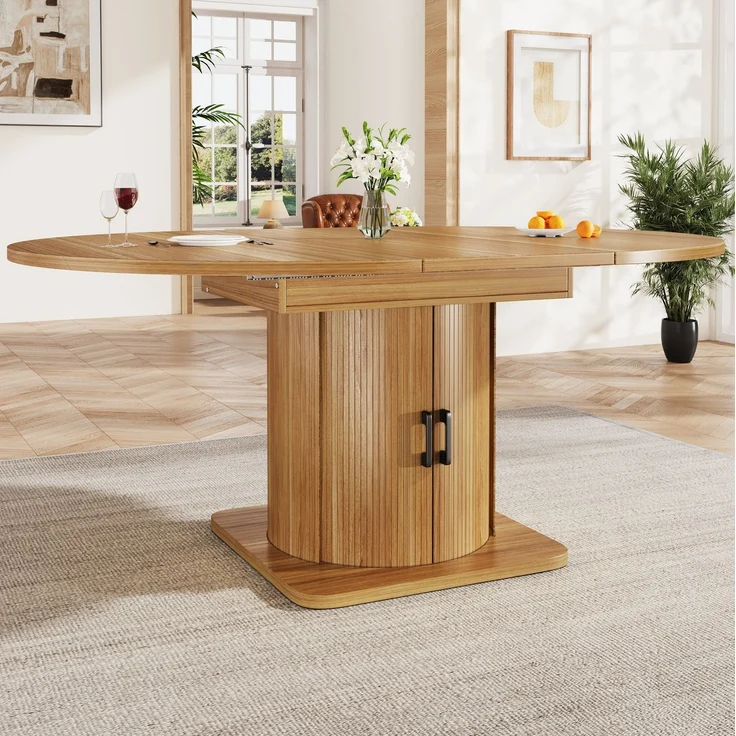 Esstisch 118-158x118x76 cm ausziehbar mit Stauraum und 4 Nutzungsmodi in Dunkelbraun – Bild 2