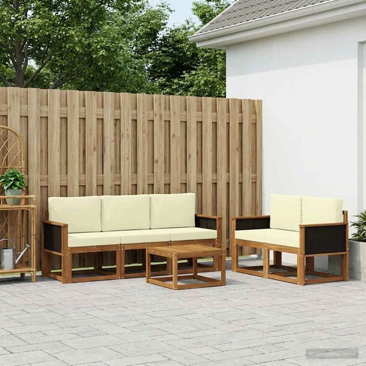 vidaXL Outdoor-Sofagarnitur 6 stk. 5-Sitzer Natur und Creme 3384981 – Bild 1