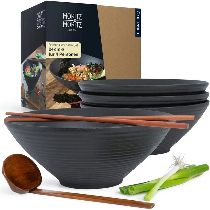 Moritz & Moritz Suppenschüssel 4x Ramen Schüssel Keramik, Keramik, Sandelholz, (4er Set) – Bild 5