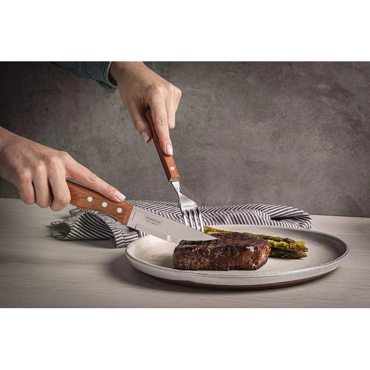 Tramontina Dynamic Steakmesser Jumbo, 4-teiliges Set, rostfreier Edelstahl, Holzgriff, 4 Steakmesser – Bild 2