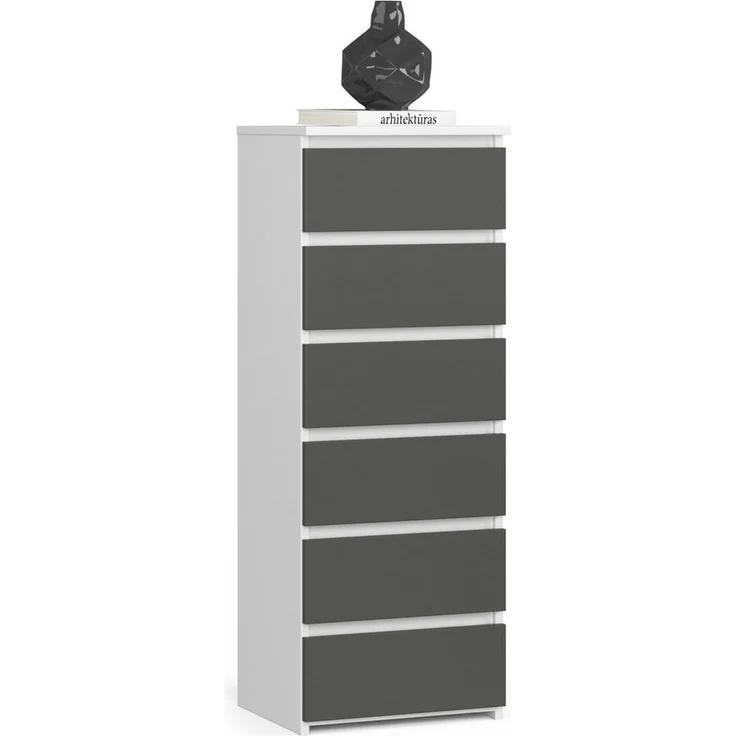 Home Collective Kommode 40 cm breit Holz Highboard Sideboard für Flur Schlafzimmer Wohnzimmer (Mehrzweckschrank Schrank schmal Kommode Schlafzimmer mit Schubladen), Kinderzimmer Organizer, 109 cm hoch mit 6 Schubladen weiß-graphit – Bild 5