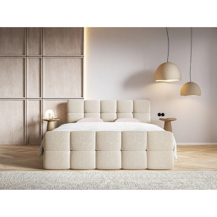 Selsey 'Cloudy' Boxbett mit Bettkästen, Matratze, Topper, Bouclé-Bezug, hellbeige, 180x200 cm – Bild 2