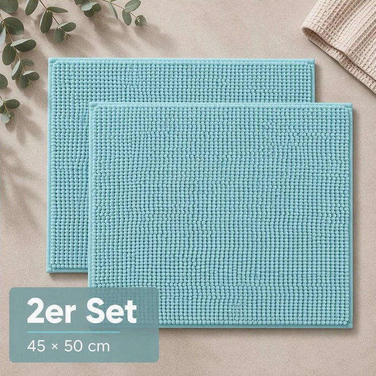 OTTO home Badematte Vanessa Chenille, Standard & Premium, 15mm oder 20mm, auch als 2er Set, rutschhemmend beschichtet, schnell trocknend, strapazierfähig, fußbodenheizungsgeeignet, Polyester, rechteckig, 2-tlg. 45 cm x 50 cm, Uni Farben, besonders weic...