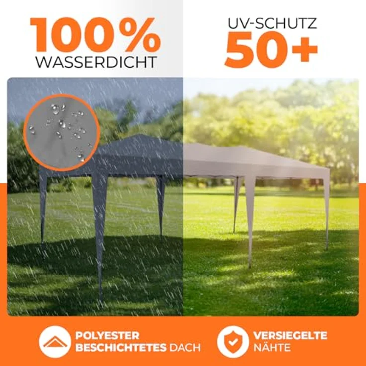 Kronenburg Faltpavillon wasserdicht Pavillon mit 6 Seitenteilen, Gartenzelt, 3x6 m - mit UV Schutz 50+, Grau – Bild 4