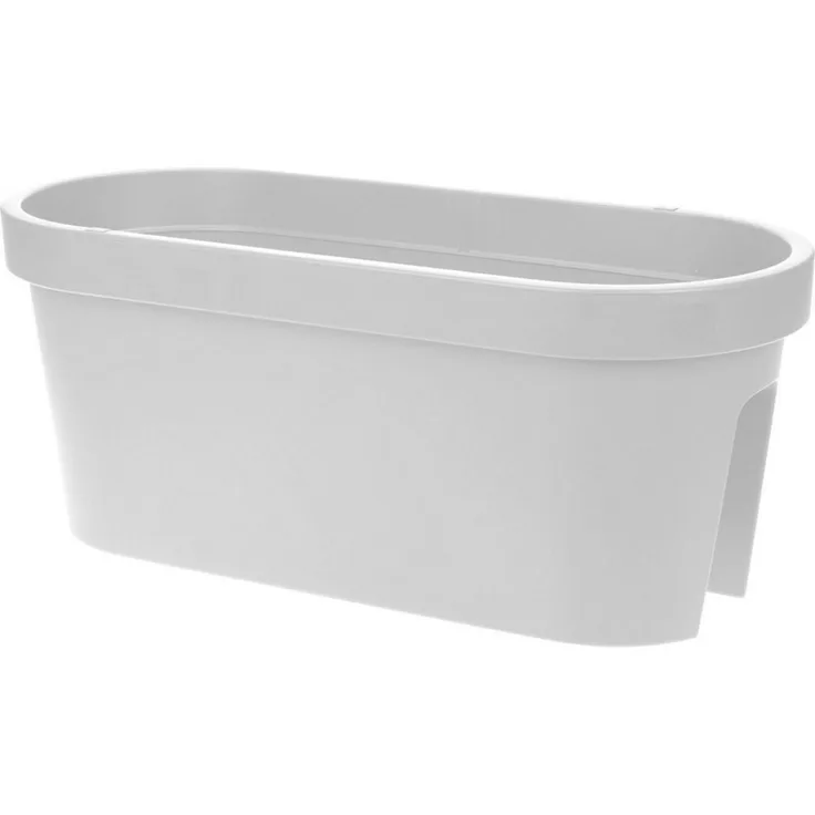 Spetebo Balkonkasten Balkon Blumentopf oval 60 x 28 cm - weiß (Packung, 1 St, bestehend aus 1x Pflanzkasten mit 4 Einhänge-Clips), Kunststoff Pflanzkasten zum Einhängen am Geländer