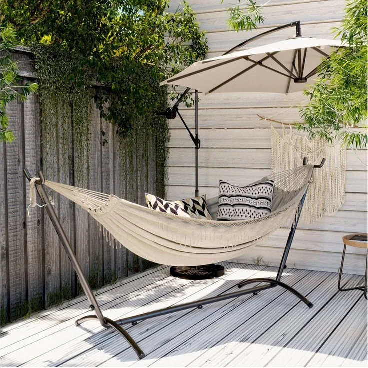 Mondeer Hängematte Gartenhängematte, mit Verstellbarem Gestell für 2 Personen,Sechsleiner Fransen – Bild 1