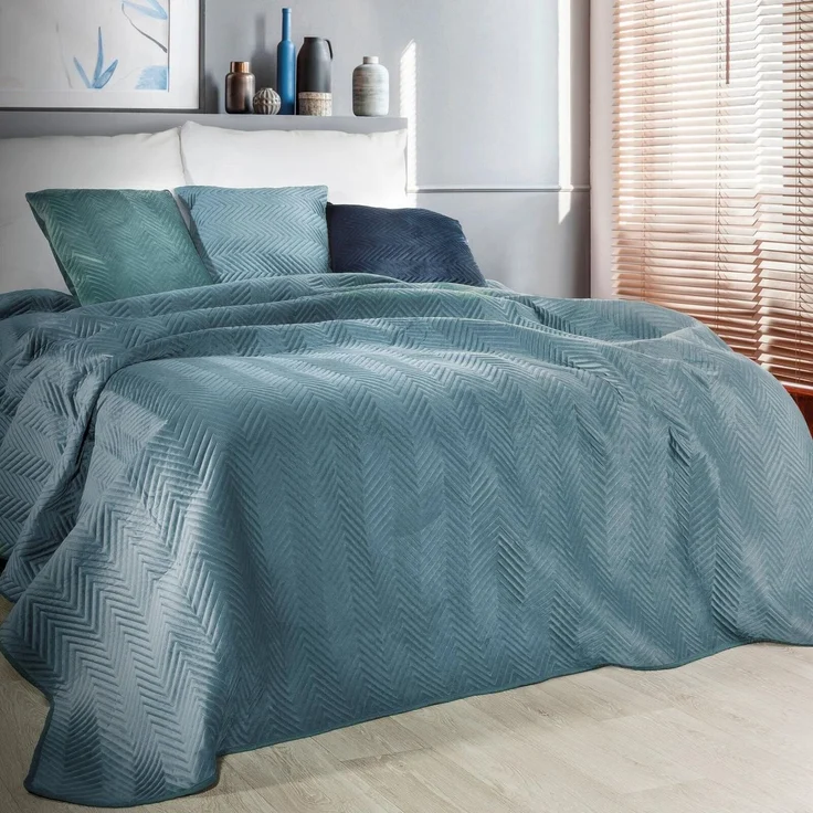 Tagesdecke Velours Samtdecke Gesteppt Steppdecke Klassische Decke SOFIA blau 220x240 cm – Bild 2
