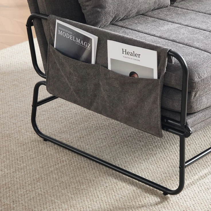 ZUBALIYA Schlafsofa 85x92 cm, mit Stauraum, mit Chenille - Bezug, mit breiten Armlehnen, mit Schaumstoffpolsterung, Schwarz – Bild 18