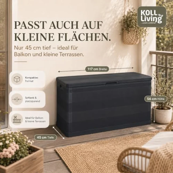 Koll Living Gartenbox Kora, 280 Liter, Kunststoff, 117 x 45 x 56 cm, UV- & witterungsbeständig, wartungsfrei, anthrazit – Bild 2