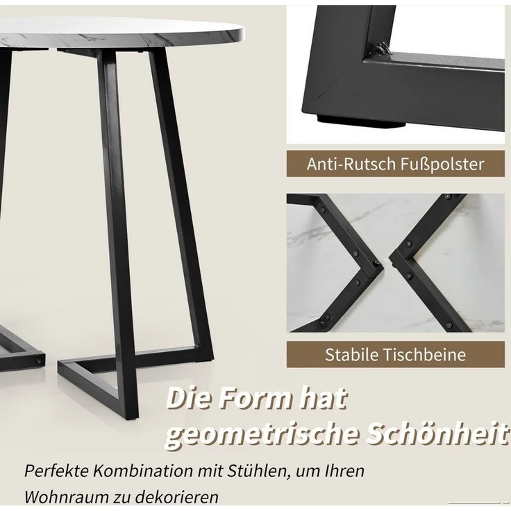 Flieks Essgruppe, (Sitzgruppe Set, Metallbeine, 5-tlg, 1 Tisch mit 4 Stühlen), runder Esstisch mit 4 Stühlen Set Küchetisch Esszimmerstuhl Samt – Bild 3