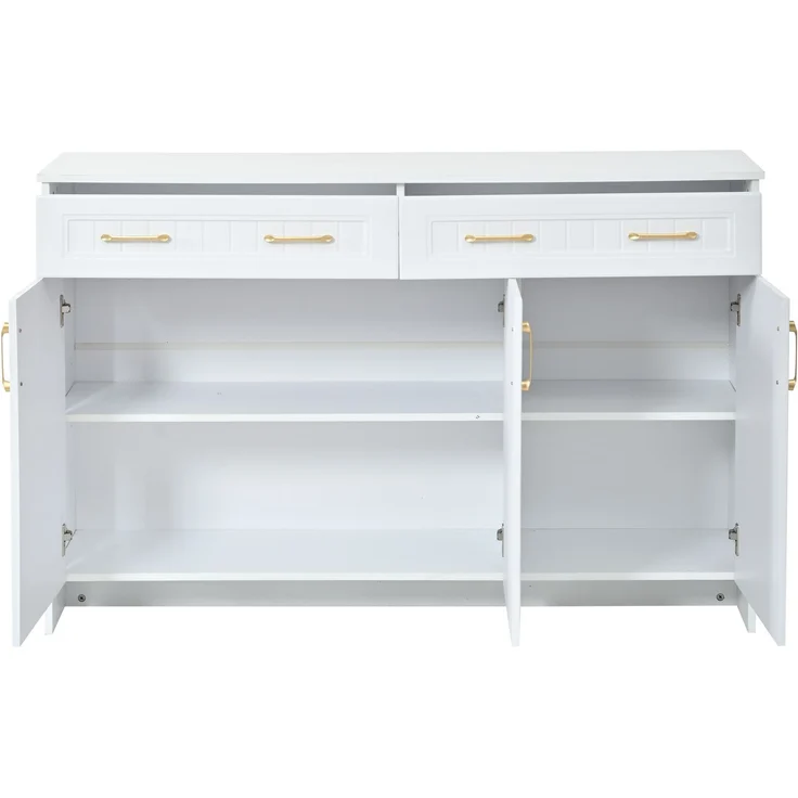 Sideboard 140 x 40 x 90 cm in Weiß mit 2 Schubladen, 3 Türen und verstellbaren Einlegeböden – Bild 10