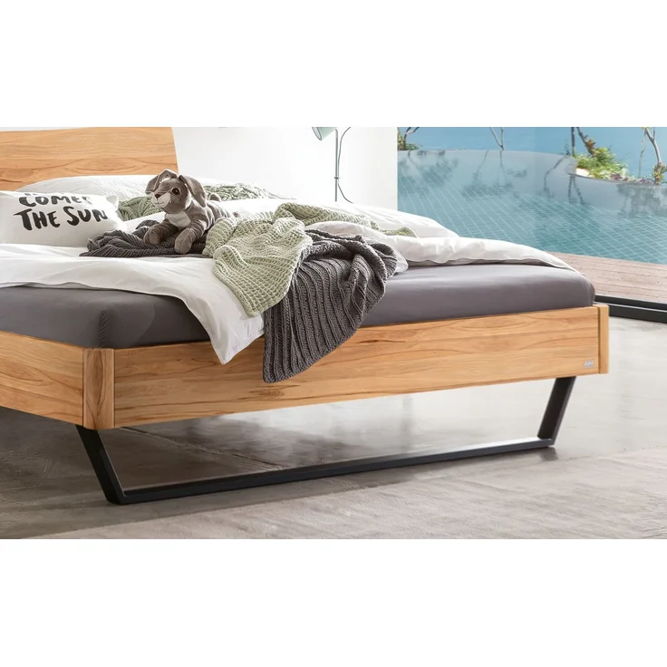 Hasena Massivholzbett Tresali Wildbuche mit Metallkufen 140x210 cm, Fußhöhe 20 cm – Lounge – Bild 4
