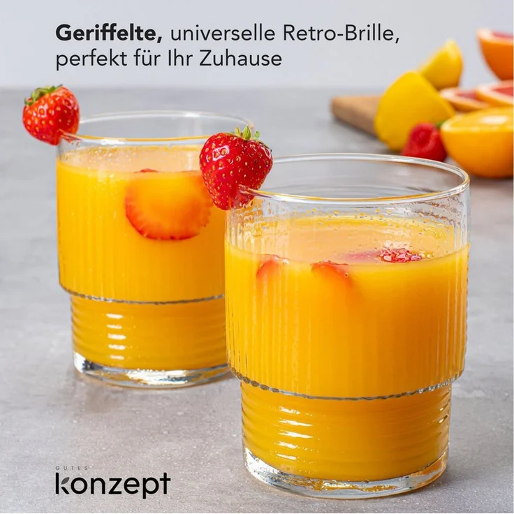 KONZEPT Gläser-Set Trinkgläser Set 320 ml Geriffelte, 12-tlg, 12 Stüc, kideal für Cocktails Wasser, Softdrinks – Bild 2