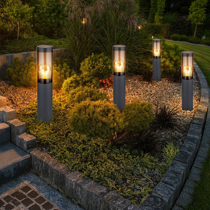 4er Set Sockelleuchte, Edelstahl, anthrazit, rauch, H 45 cm – Bild 2