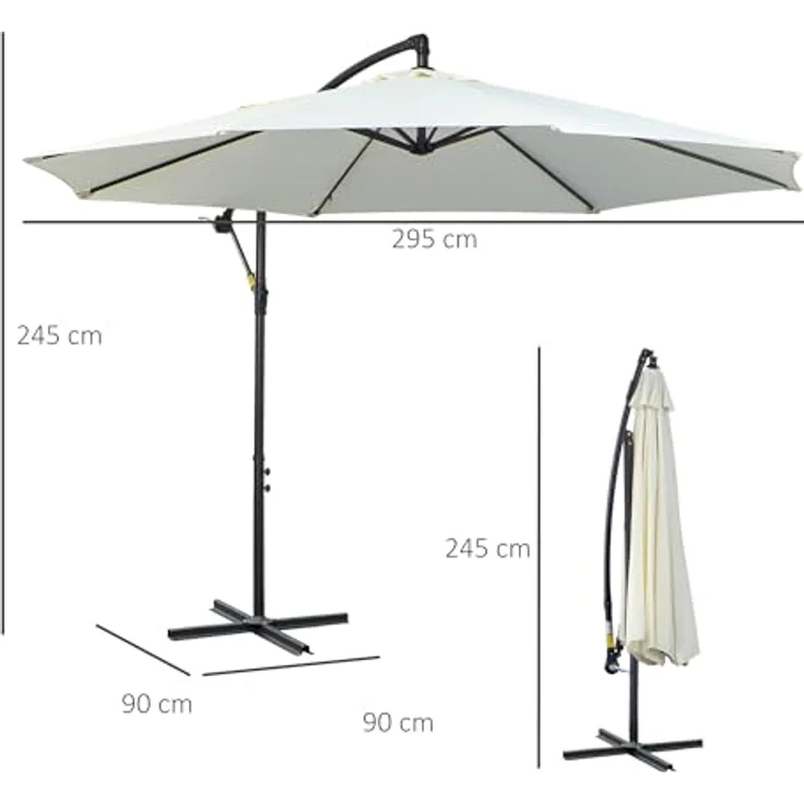 Outsunny Ampelschirm mit Handkurbel, Polyestergewebe, creme, 295 x 295 cm – Bild 8