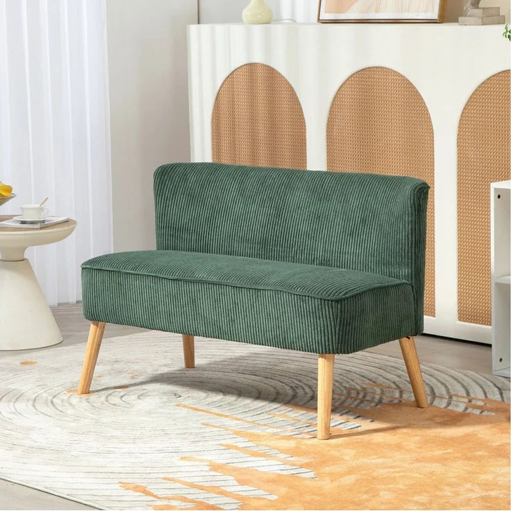 HOMCOM Polstersofa 2-Sitzer, mit Holzbeinen und Cord-Optik, Grün, 117 x 56,5 x 77 cm – Bild 2