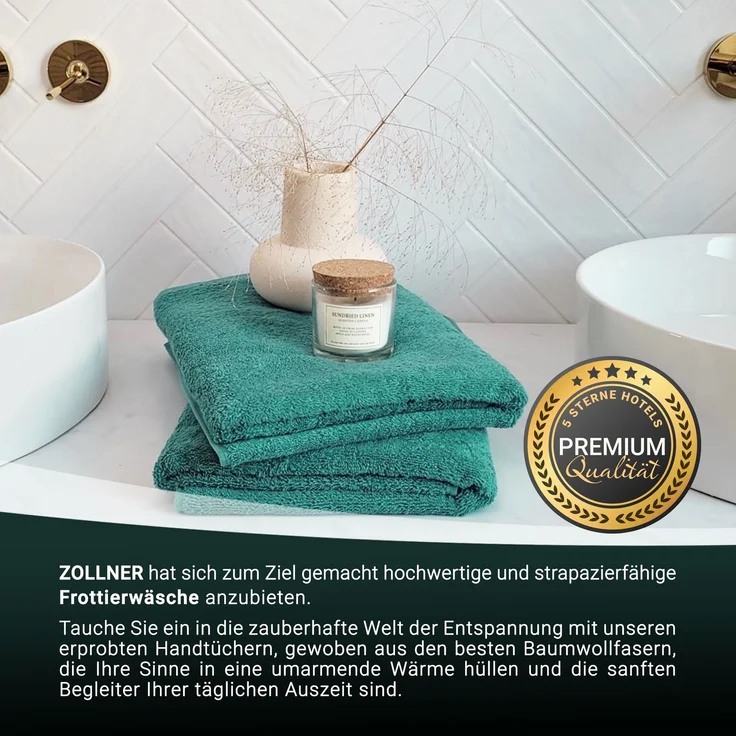 ZOLLNER 2er Set Badetücher, 100% Baumwolle, 100x150 cm, 420g/qm, türkis – Bild 5