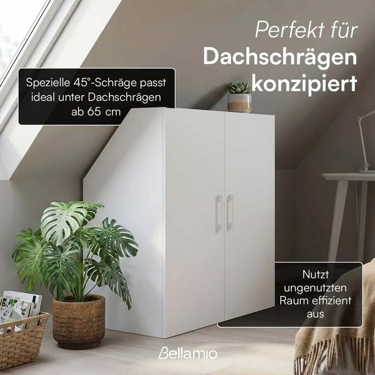 Bellamio 'Aland' Dachschrägenregal mit Türen, weiß, 100x52x90 cm, Schrank für Dachschräge mit 3 Fächern – Bild 2
