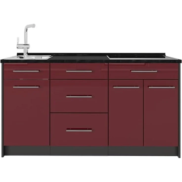 Küchenblock Fame-Line Bordeaux Hochglanz 150 cm, AP Anthrazit Vicco – Bild 1