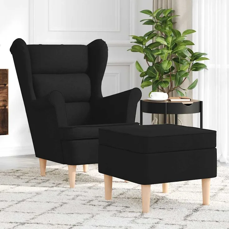 vidaXL Sessel mit Fußhocker Schwarz Stoff 3307991
