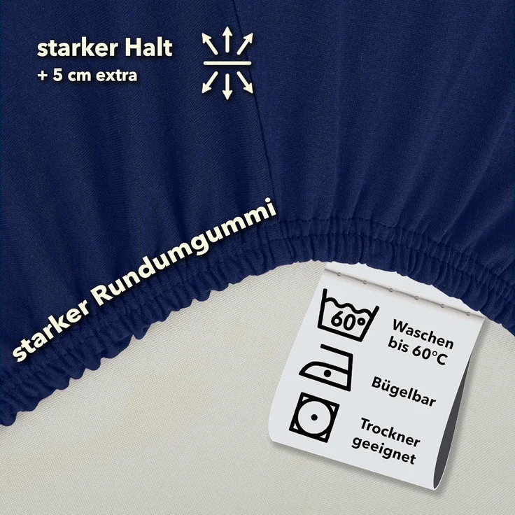 STUDIO Spannbettlaken Basic Topper, viele Größen, 100% Baumwolle, OEKO-TEX 100, Jersey, Baumwolle, Gummizug: rundum, (1 Stück), 90x200 cm Topper Spannbetttuch bis 14 cm Höhe - Marine – Bild 3
