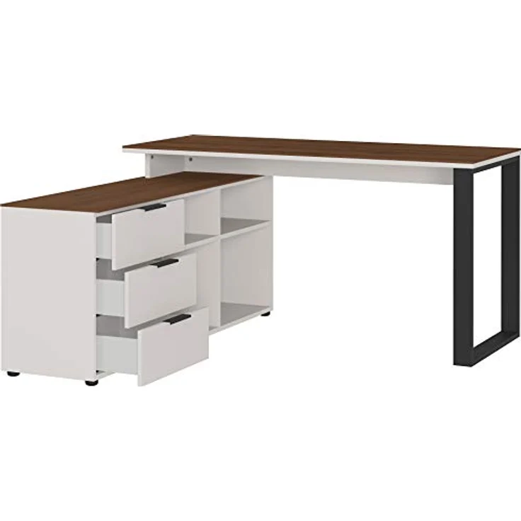 Germania Winkelschreibtisch 4223-573 GW-Ancona, mit integriertem Sideboard, in Kaschmir/Nussbaum, 145 x 74 x 146 cm (BxHxT) – Bild 5